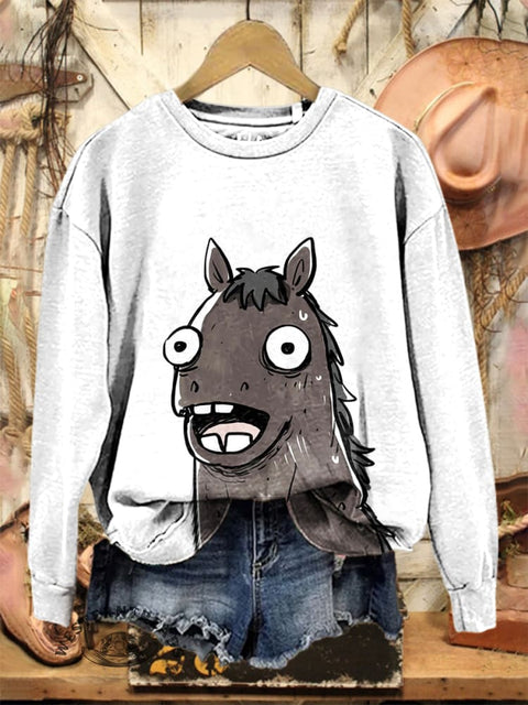 Donkey Print Casual Cotton Sweatshirt