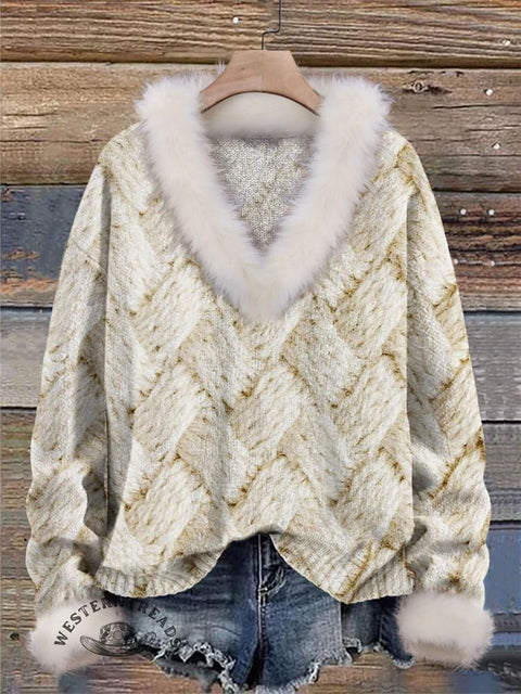 Imitation Knitted Print Knit Pullover Sweater