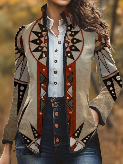 Women's Retro Ethnic Pattern Print Casual Jacket