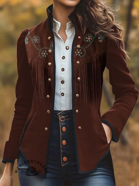 Women's Retro Flowers Pattern Print Casual Jacket