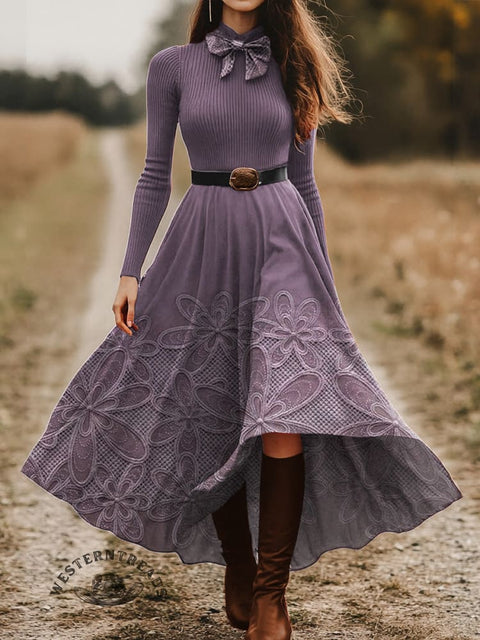 Women's Pastoral Floral Skirt and Long-sleeve Tops Two-Piece Suit