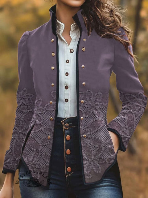 Women's Retro Floral Print Casual Jacket