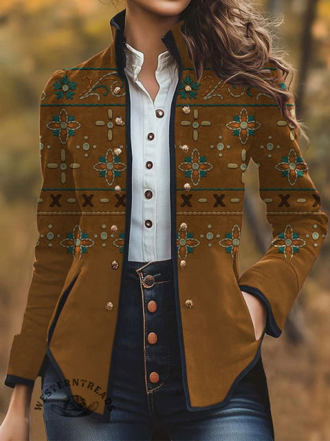 Women's Retro Ethnic Pattern Print Casual Jacket