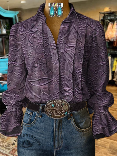 Women's Retro Floral Print Casual  Cotton And Linen Shirt