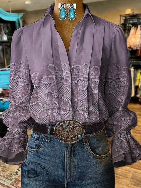 Women's Retro Floral Print Casual  Cotton And Linen Shirt