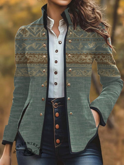 Women's Retro Ethnic Pattern Print Casual Jacket