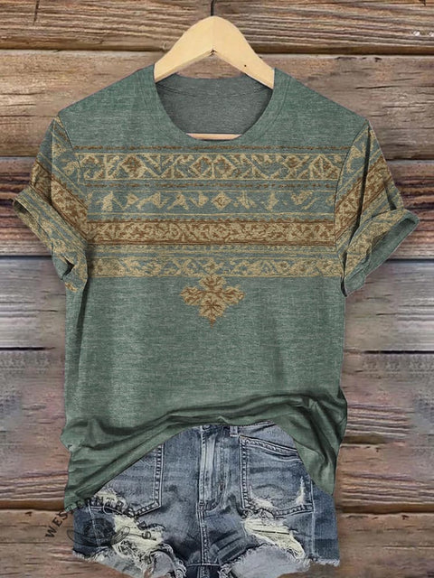 Retro Ethnic Pattern Print Cotton T-shirt