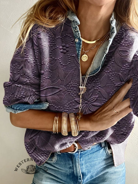 Women's Retro Floral Print Casual Pullover Sweater