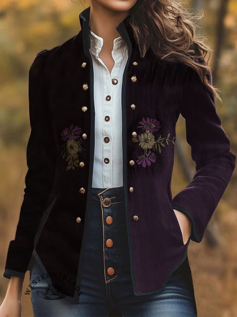 Women's Retro Floral Print Casual Jacket