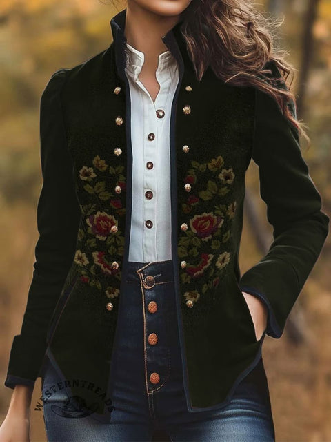 Women's Retro Floral Print Casual Jacket