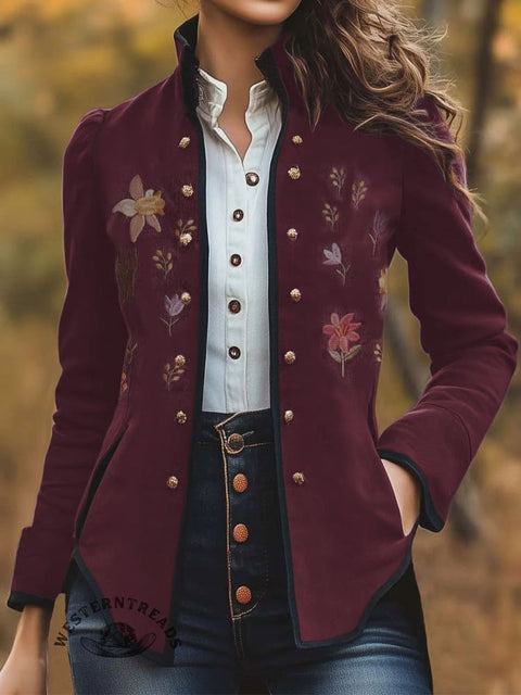 Women's Retro Floral Print Casual Jacket