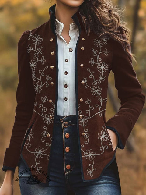 Women's Retro Floral Print Casual Jacket