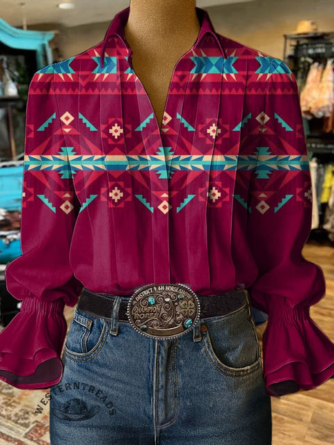 Women's Retro Aztec Print Casual Cotton And Linen Shirt