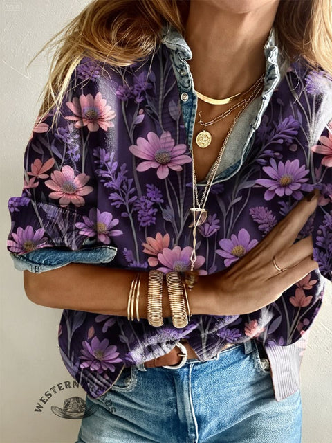 Women's Retro Flowers Print Casual Pullover Sweater