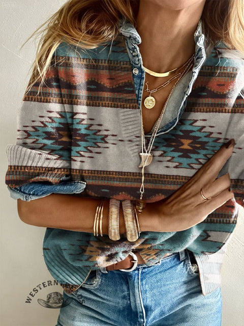 Women's Retro Aztec Print Casual Pullover Sweater