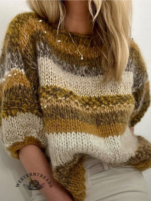 Retro Ethnic Print Knit Pullover Sweater
