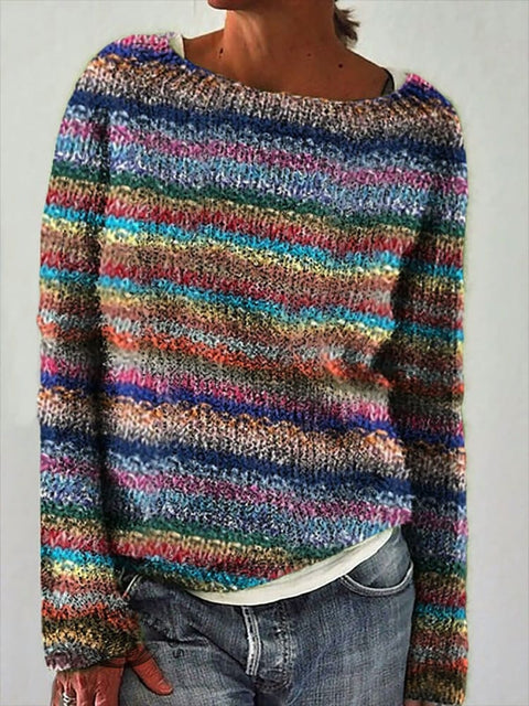 Retro Ethnic Print Knit Pullover Sweater