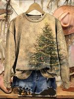 Retro Christmas Tree Print Casual Cotton Sweatshirt