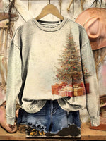 Retro Christmas Tree Print Casual Cotton Sweatshirt