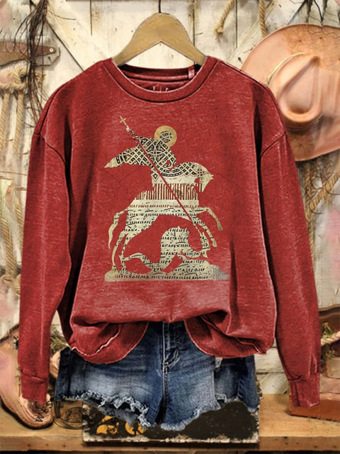 Retro Saint George Print Casual Cotton Sweatshirt