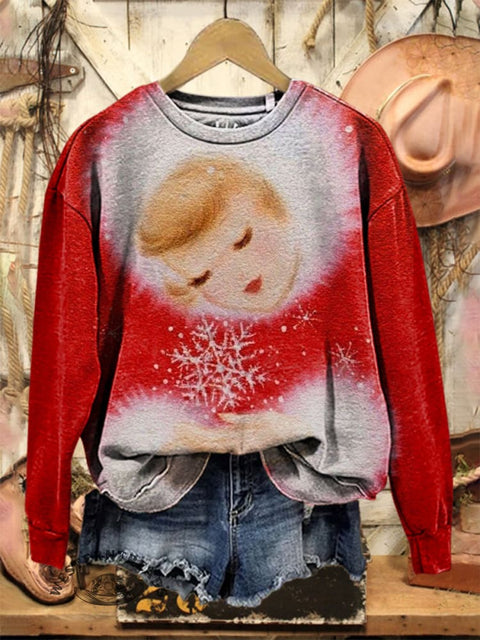 Retro Christmas Print Casual Cotton Sweatshirt