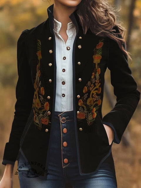 Women's Retro Ethnic Print Casual Jacket