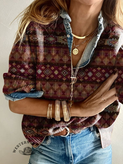 Women's Retro Ethnic Print Casual Pullover Sweater