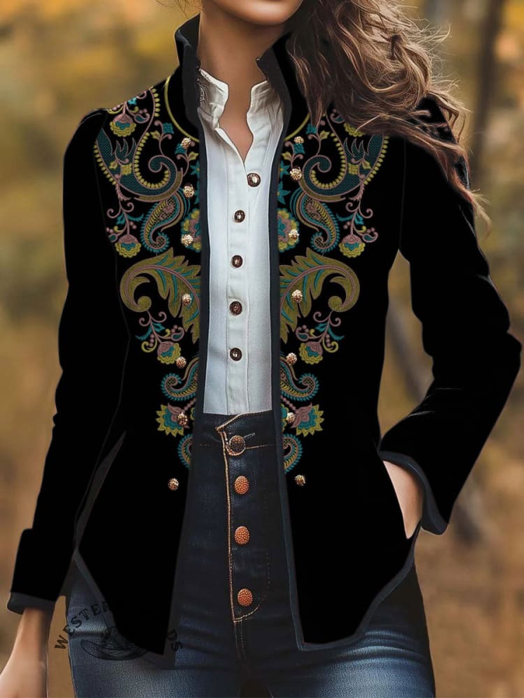 Women's Vintage Flowers Print Casual Jacket