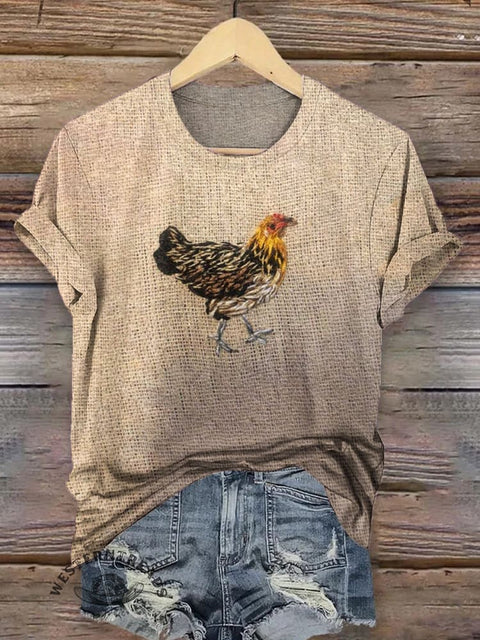 Imitation Knitted Chicken Print T-shirt