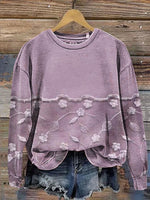 Vintage Flowers Print Casual Cotton Sweatshirt