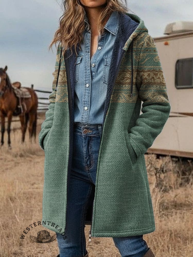 Vintage Aztec Print Unisex Plush Thick Long-Sleeved Sweater Cardigan Coat