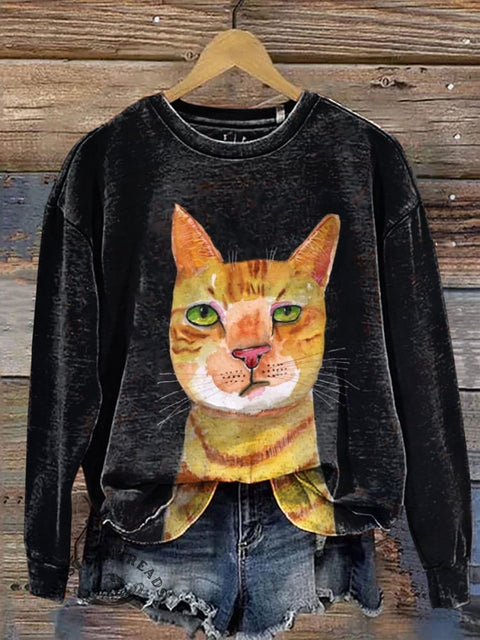 Funny Cat Print Casual Cotton Sweatshirt