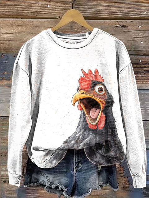 Funny Chicken Print Casual Cotton Sweatshirt
