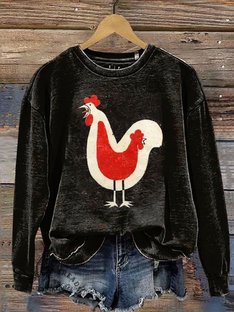 Funny Chicken Print Casual Cotton Sweatshirt