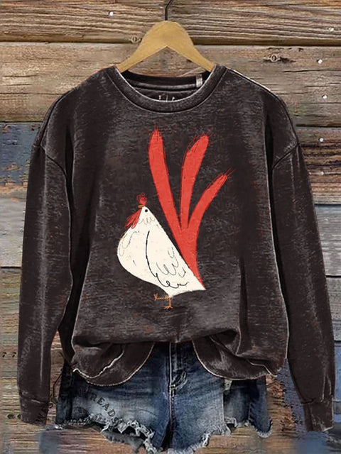 Funny Chicken Print Casual Cotton Sweatshirt