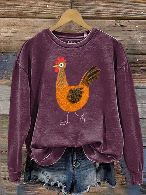 Funny Chicken Print Casual Cotton Sweatshirt