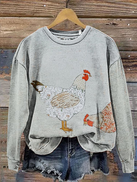 Funny Chicken Print Casual Cotton Sweatshirt