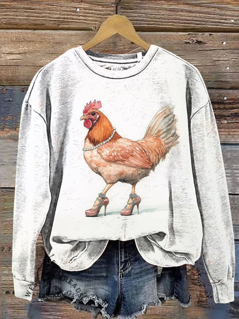 Funny Chicken Print Casual Cotton Sweatshirt