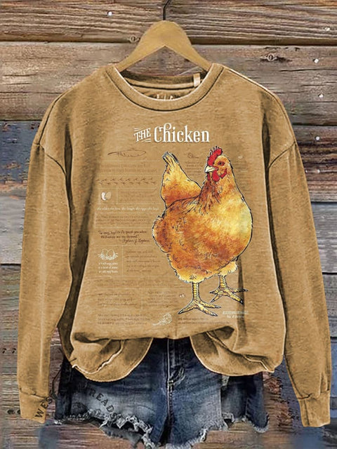 Funny Chicken Print Casual Cotton Sweatshirt