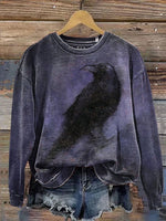 Vintage Raven Print Casual Cotton Sweatshirt