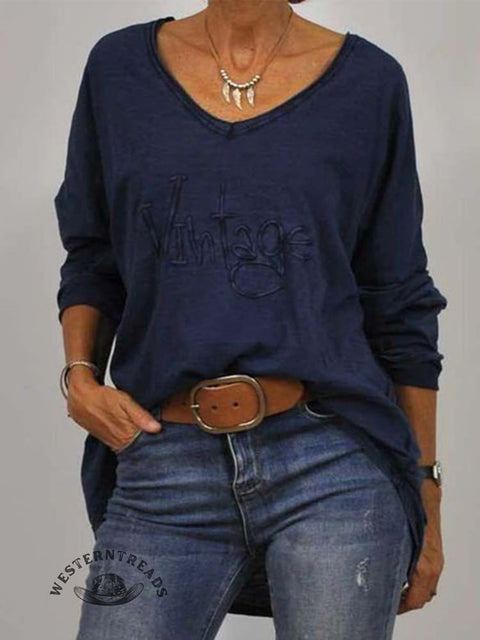 Women's Casual V Neck Long Sleeve Tops