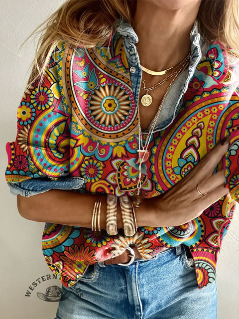 Women's Flowers Print Casual V-neck Pullover Knit