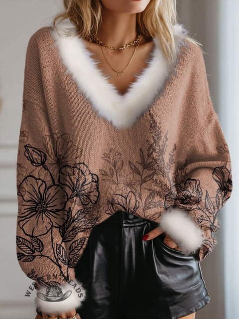 Retro Pattern Print Knit Pullover Sweater