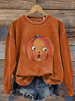Vintage Fall Pumpkin Print Casual Cotton Sweatshirt