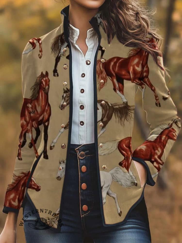 Women's Vintage Horse Print Casual Jacket
