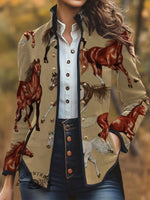 Women's Vintage Horse Print Casual Jacket