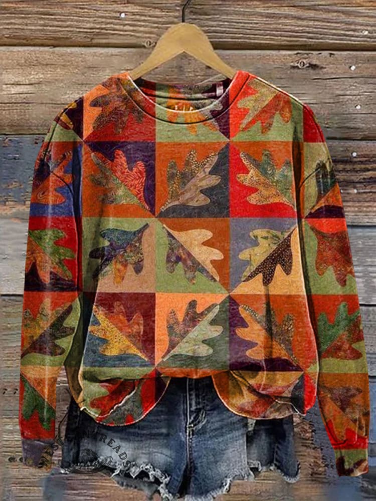 Fall Maple Leaf Print Casual Cotton Sweatshirt