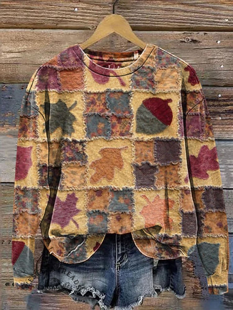 Fall Maple Leaf Print Casual Cotton Sweatshirt