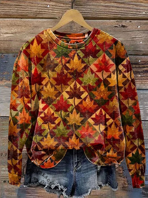 Fall Maple Leaf Print Casual Cotton Sweatshirt