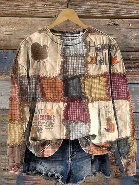 Thanksgiving Turkey Print Casual Cotton Sweatshirt